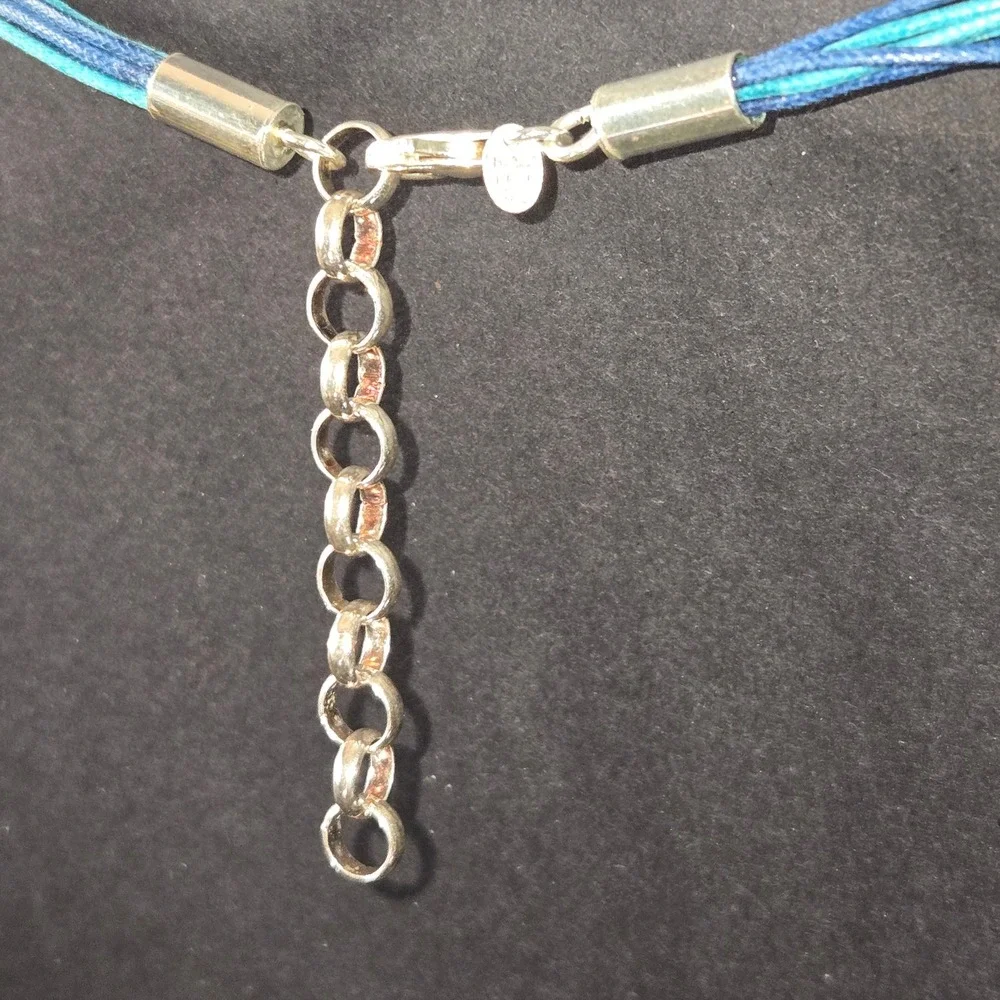 Milor Italy Sterling Silver 925 12 Strand Blue Cord‎ Beaded Tassel Necklace 16